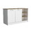 Kitchen Island Two Cabinets, Three Open Shelves, White / Natural Oak B097S00143