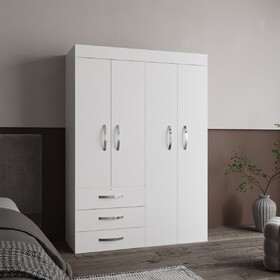 Hamilton Mobile Armoire, 4-Doors Cabinet, Three Drawers, Rods, Four Shelves, White - Bedroom B097S00230