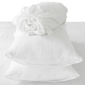 4 pc King Bedding Set, Premium Soft White Linen Sheet Set and Pillowcases, Breathable Bedding for King Bed B099124661