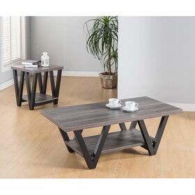 ID USA 151343-X2 Coffee End Table 2PC Distressed Grey & Black B107130986