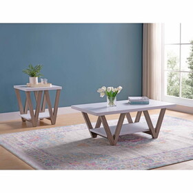 ID USA 223051-X2 Coffee End Table 2PC White & Dark Taupe