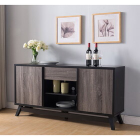 Black and grey sideboard tv stand buffet with two doors one drawer and six shelves