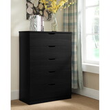 Modern black five drawer clothes and storage chest cabinet with metal drawer glides