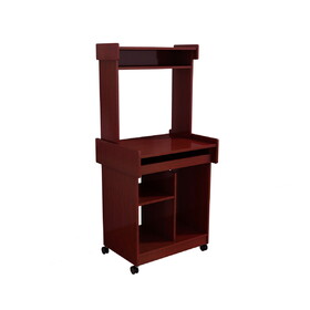 Microwave Cart Coffee Station Computer Cart on locking castors hutch gliding shelf Mahogany color B107P283310