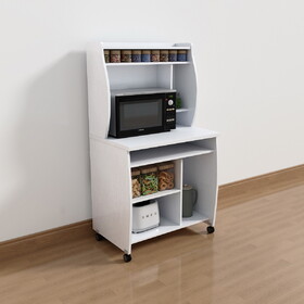 Microwave cart computer cart utility cart with hutch shelves spice rack mobile on locking castors white B107P306189