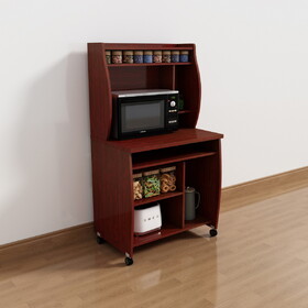 Microwave cart computer cart utility cart with hutch shelves spice rack mobile on locking castors mahogany B107P306191