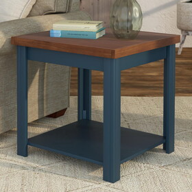 Bridgevine Home Nantucket 24 inch Side Table, No assembly Required, Blue Denim and Whiskey Finish B108131554