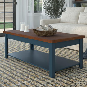 Bridgevine Home 48" Fully assembled Blue and Brown Solid Wood Coffee Table B108131555