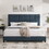Bridgevine Home King Size Navy Blue Denim Squares Upholstered Platform Bed B108P155251