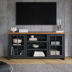 Bridgevine Home Essex 67 inch TV Stand Console for TVs up to 80 inches, No assembly Required, Black and Whiskey Finish B108P160146