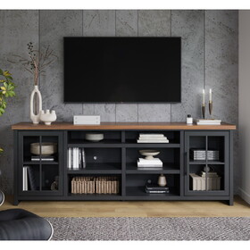 Bridgevine Home Essex 96 inch TV Stand Console for TVs up to 100 inches, No assembly Requried, Black and Whiskey Finish B108P160147