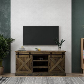 Bridgevine Home Farmhouse 66 inch TV Stand Console for TVs up to 80 inches, No assembly Required, Barnwood Finish B108P160159