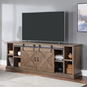 Bridgevine Home Farmhouse 85 inch TV Stand Console for TVs up to 95 inches, No assembly Required, Barnwood Finish B108P160161