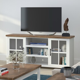 Bridgevine Home Hampton 67 inch TV Stand Console for TVs up to 80 inches, No assembly Required, Jasmine Whitewash and Barnwood Finish B108P160165
