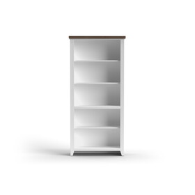 Bridgevine Home Hampton 72 inch high 5-shelf Bookcase, No assembly Required, Jasmine Whitewash and Barnwood Finish B108P160168