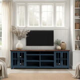 96 inch TV Stand Console for TVs up to 100 inches, No assembly Requried, Blue Denim and Whiskey Finish B108P160178