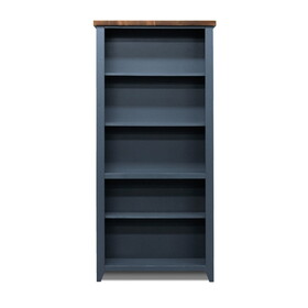 Bridgevine Home Nantucket 72 inch high 5-shelf Bookcase, No assembly Required, Blue Denim and Whiskey Finish B108P160180