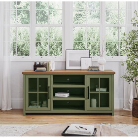 Bridgevine Home Vineyard 67 inch TV Stand Console for TVs up to 80 inches, No assembly Required, Sage Green and Fruitwood Finish B108P160211