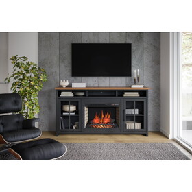 Bridgevine Home Essex 74 inch Fireplace TV Stand Console for TVs up to 85 inches, Black and Whiskey Finish B108P160222