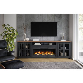 Bridgevine Home Essex 97 inch Fireplace TV Stand Console for TVs up to 100 inches, Black and Whiskey Finish B108P160223