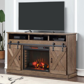 Bridgevine Home Farmhouse 66 inch Electric Fireplace TV Stand for TVs up to 80 inches, Barnwood Finish B108P160225