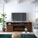 Bridgevine Home Farmhouse 93 inch Electric Fireplace TV Stand for TVs up to 100 inches, Aged Whiskey Finish B108P160226