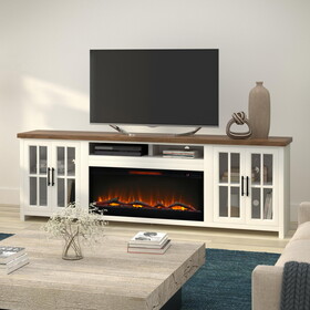 Bridgevine Home Hampton 97 inch Fireplace TV Stand Console for TVs up to 100 inches, Jasmine Whitewash and Barnwood Finish B108P160230