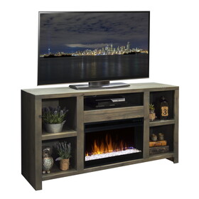 Bridgevine Home Joshua Creek 62 inch Electric Fireplace TV Stand for TVs up to 70 inches, Barnwood Finish B108P160231