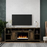 Bridgevine Home Joshua Creek 84 inch Electric Fireplace TV Stand for TVs up to 95 inches, Barnwood Finish B108P160232