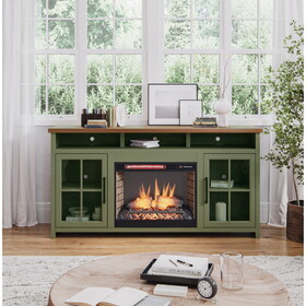 Bridgevine Home Vineyard 74 inch Fireplace TV Stand Console for TVs up to 85 inches, Sage Green and Fruitwood Finish B108P160246