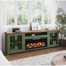 Bridgevine Home Vineyard 97 inch Fireplace TV Stand Console for TVs up to 100 inches, Sage Green and Fruitwood Finish B108P160247