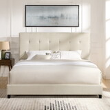 Bridgevine Home King Size Beige Tufted Upholstered Platform Bed B108P160251