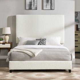 Bridgevine Home Queen Size White Boucle Upholstered Platform Bed B108P160258