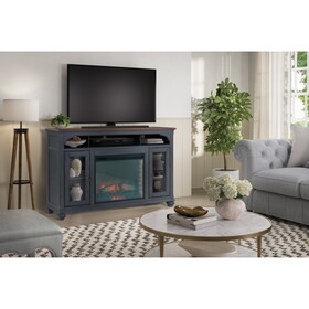 Bridgevine Home Americana 66 in Fireplace TV Stand for TVs up to 80 inches, Corduroy Blue Finish B108P193071