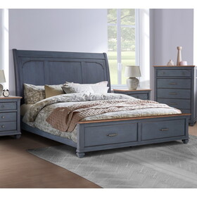 Bridgevine Home Americana Queen Size Sleigh Bed, Corduroy Blue Finish B108S00030