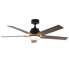 52 inch Downrod Ceiling Fans with Lights and Remote Control, Modern Outdoor Indoor Black 5 Blades LED Lights Smart Ceiling Fans for Bedroom, Living Room, and Patios B109135942