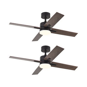 44 inch Downrod Ceiling Fans with Lights and Remote Control, Modern Outdoor Indoor Black 4 Blades LED Lights Smart Ceiling Fans for Bedroom, Living Room, and Patios (Set of 2) B109S00013