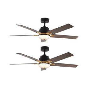 52 inch Downrod Ceiling Fans with Lights and Remote Control, Modern Outdoor Indoor Black 5 Blades LED Lights Smart Ceiling Fans for Bedroom, Living Room, and Patios (Set of 2) B109S00014