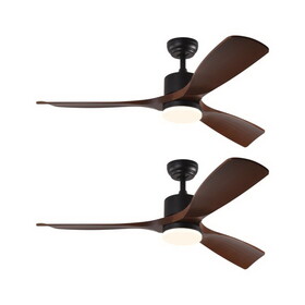 52 inch Downrod Ceiling Fans with Lights and Remote Control, Modern Outdoor Indoor 3 Blades LED Lights Smart Ceiling Fans for Bedroom, Living Room, and Patios (Brown, Set of 2) B109S00016