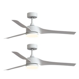 52 inch Downrod Ceiling Fans with Lights and Remote Control, Modern Outdoor Indoor White 3 Blades LED Lights Smart Ceiling Fans for Bedroom, Living Room, and Patios (Set of 2) B109S00019