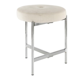 Chloe Contemporary Vanity Stool in Chrome and White Velvet by LumiSource B116135535