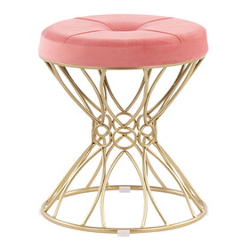 Jasmine Contemporary Vanity Stool in Gold Metal and Pink Velvet by LumiSource B116135536