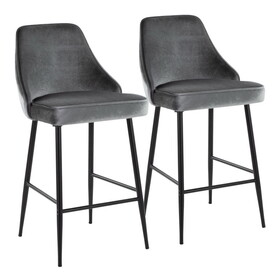 Marcel 25" Contemporary Fixed-Height Counter Stool in Black Metal and Blue Velvet by LumiSource - Set of 2 B116135540