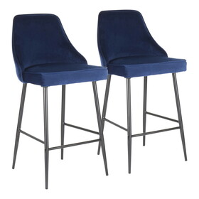 Marcel Contemporary Counter Stool in Black Metal and Navy Blue Velvet by LumiSource - Set of 2 B116135541