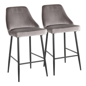 Marcel Contemporary Counter Stool in Black Metal and Silver Velvet by LumiSource - Set of 2 B116135542