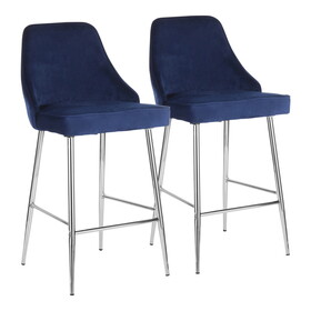 Marcel Contemporary Counter Stool in Chrome and Navy Blue Velvet by LumiSource - Set of 2 B116135544
