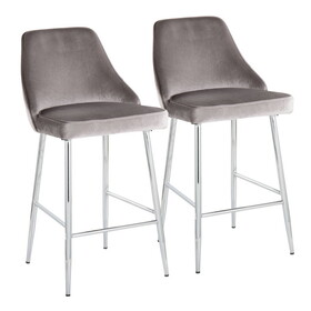 Marcel Contemporary Counter Stool in Chrome and Silver Velvet by LumiSource - Set of 2 B116135545
