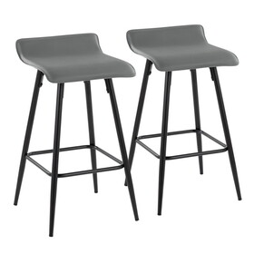 Ale 26" Contemporary Fixed Height Counter Stool in Black Steel and Grey Faux Leather by LumiSource - Set of 2 B116135546