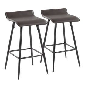 Ale 26" Contemporary Fixed Height Counter Stool in Black Steel and Espresso Faux Leather by LumiSource - Set of 2 B116135547