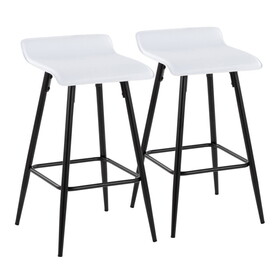 Ale 26" Contemporary Fixed Height Counter Stool in Black Steel and White Faux Leather by LumiSource - Set of 2 B116135548
